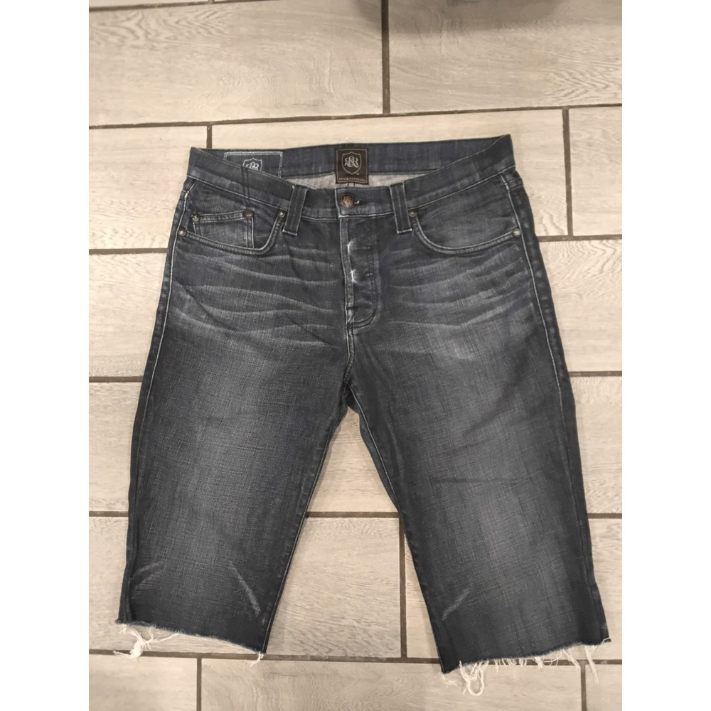 Rock & Republic Mens Dark Wash Raw Hem Denim Shorts Size 36‎ Blue Button Fly